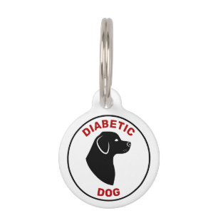 Médaillon Pour Animaux Chien diabétique en texte rouge avec silhouette de