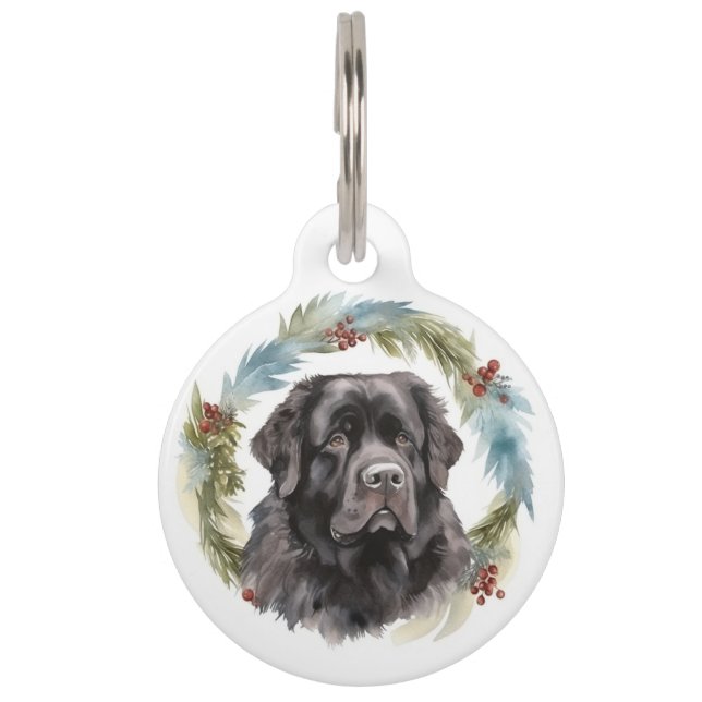 Médaillon Pour Animaux Chien festif de Noël de Terre-Neuve en couronne (Devant)
