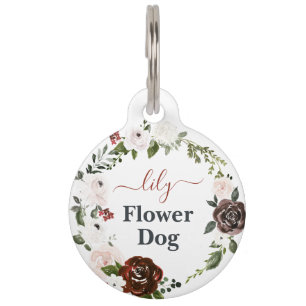 Médaillon Pour Animaux Chien Fleur Chien au monogramme de mariage