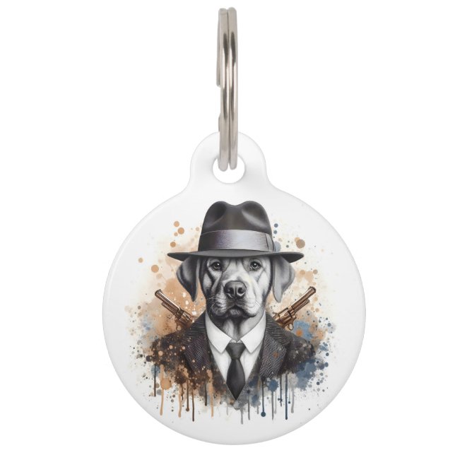 Médaillon Pour Animaux Chien gangster en costume cravate personnalisé Art (Devant)
