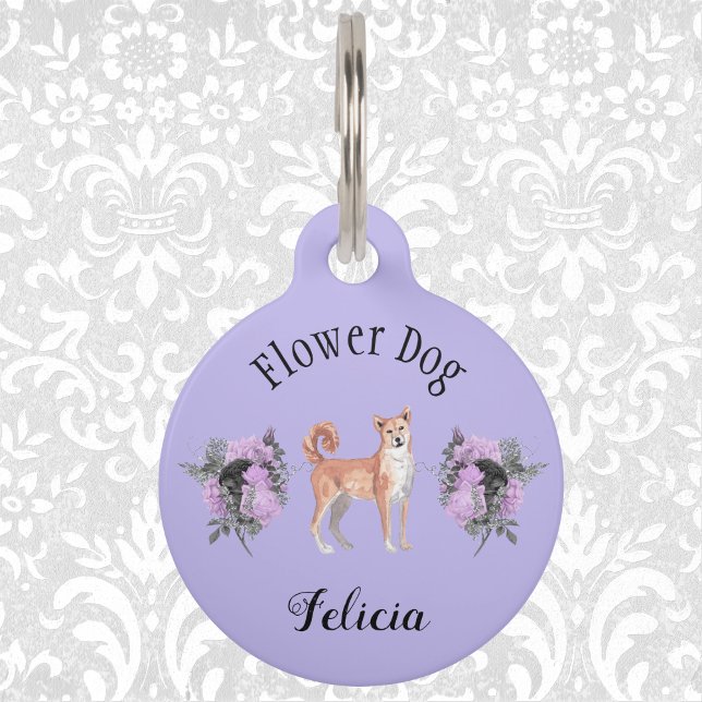 Médaillon Pour Animaux Chien Mariage Fleur Purple Charmant Shibu Inu (Créateur téléchargé)