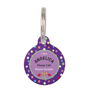 Médaillon Pour Animaux Chien Motif Polkadot couleur violet personnalisé
