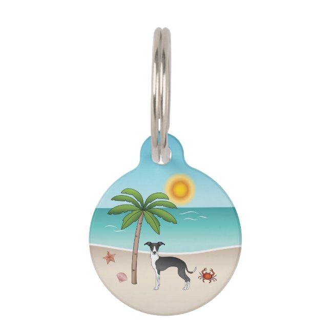 Médaillon Pour Animaux Chien Noir Et Blanc Iggy À La Plage Tropicale D'Ét (Devant)
