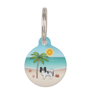 Médaillon Pour Animaux Chien Papillon Noir Et Blanc Plage Été Tropicale