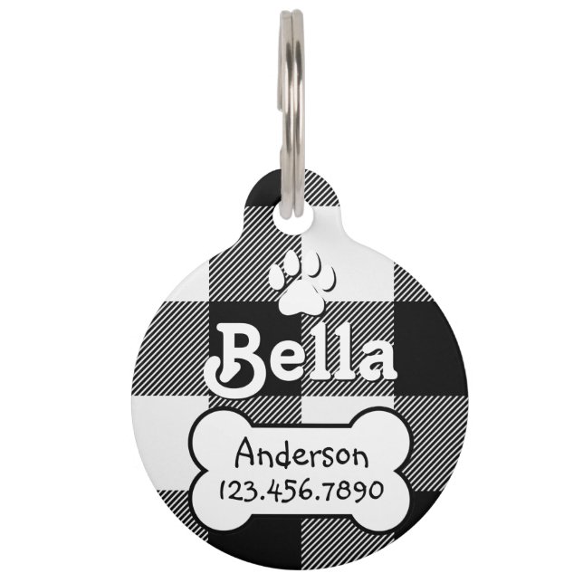 Médaillon Pour Animaux Chien personnalisé noir et blanc plaqué de buffle (Devant)
