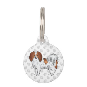 Médaillon Pour Animaux Chien Phalène Rouge Et Blanc Debout Et Pattes Gris