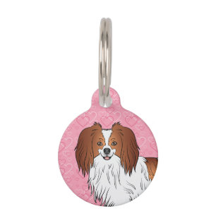 Médaillon Pour Animaux Chien Phalène Rouge Et Blanc Tête sur des cœurs ro