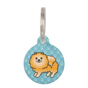 Médaillon Pour Animaux Chien Pomeranian de Dessin Animé Orange Et Infos s