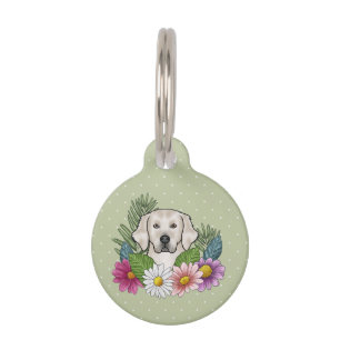 Médaillon Pour Animaux Chien Retriever doré crème Fleurs colorées Vertes