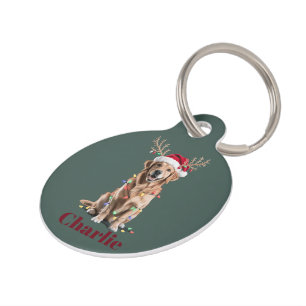 Médaillon Pour Animaux Chien Retriever Doré Noël Nom Personnalisé