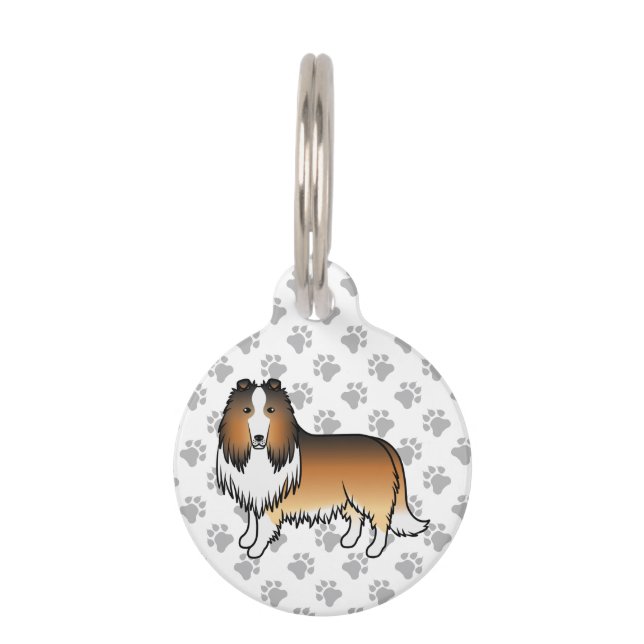 Médaillon Pour Animaux Chien Rough Collie Sable Avec Pattes & Info de l'a (Devant)
