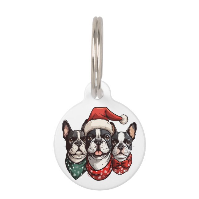 Médaillon Pour Animaux Chiens de Noël Boston Terrier (Devant)
