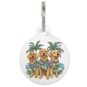 Médaillon Pour Animaux Chiens d'or retriever portant une chemise hawaïenn
