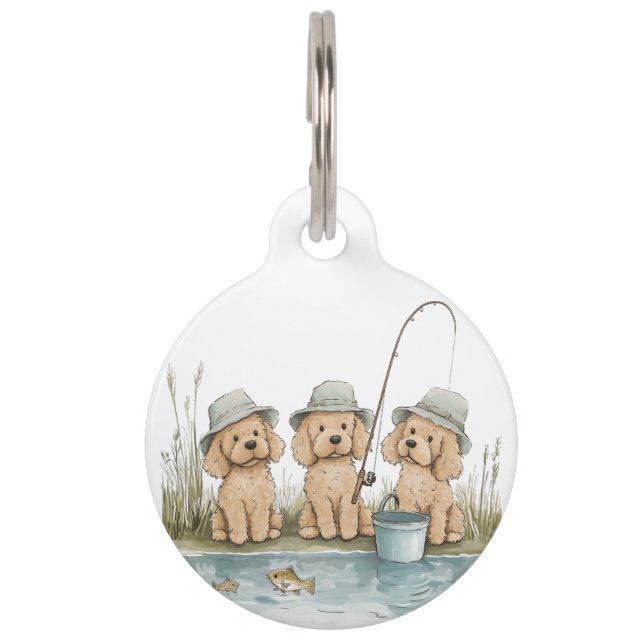 Médaillon Pour Animaux Chiens Goldendoodle à la pêche (Devant)