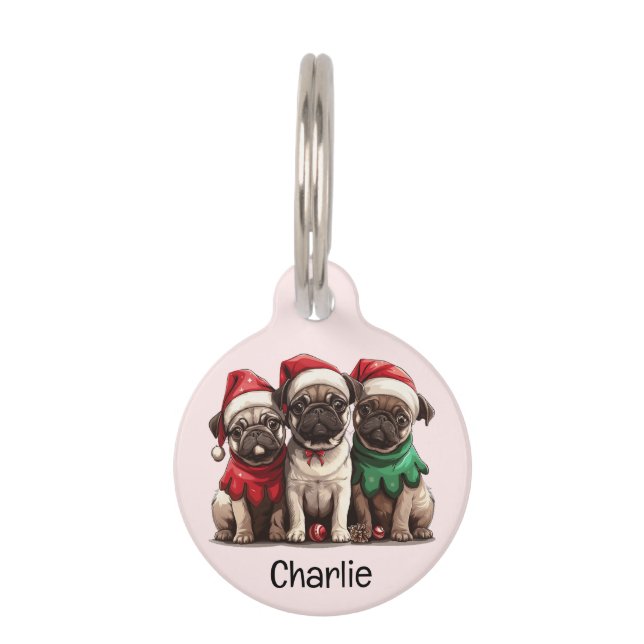Médaillon Pour Animaux Chiens Pug de Noël (Devant)