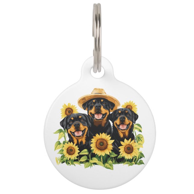 Médaillon Pour Animaux Chiens Rottweiler Entourés De Tournesols (Devant)