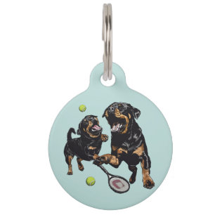 Médaillon Pour Animaux Chiens Rottweiler Mignons Jouant au Tennis