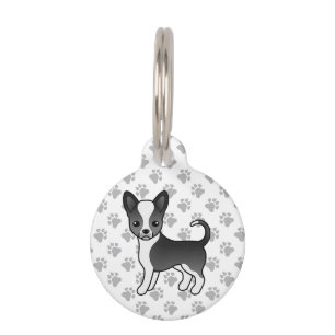 Médaillon Pour Animaux Chihuahua de dessin animé à poil lisse noir et bla