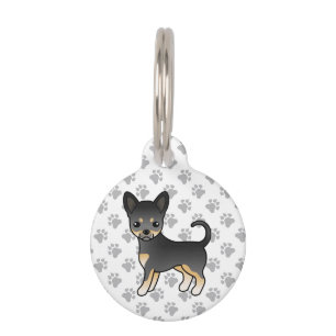 Médaillon Pour Animaux Chihuahua de dessin animé à poil lisse noir et feu