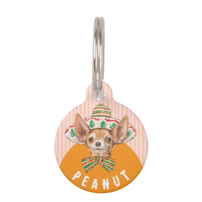 Médaillon Pour Animaux Chihuahua drôle mignon chien orange rose casquette (Devant)
