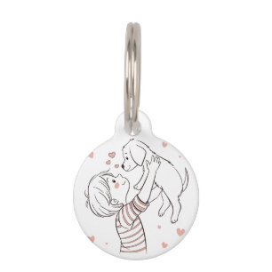 Médaillon Pour Animaux Chiot Mignon avec Enfant Heureux Dessin Animé