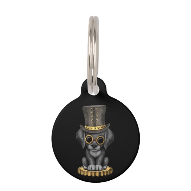Médaillon Pour Animaux Chiot noir mignon de laboratoire de Steampunk, (Devant)
