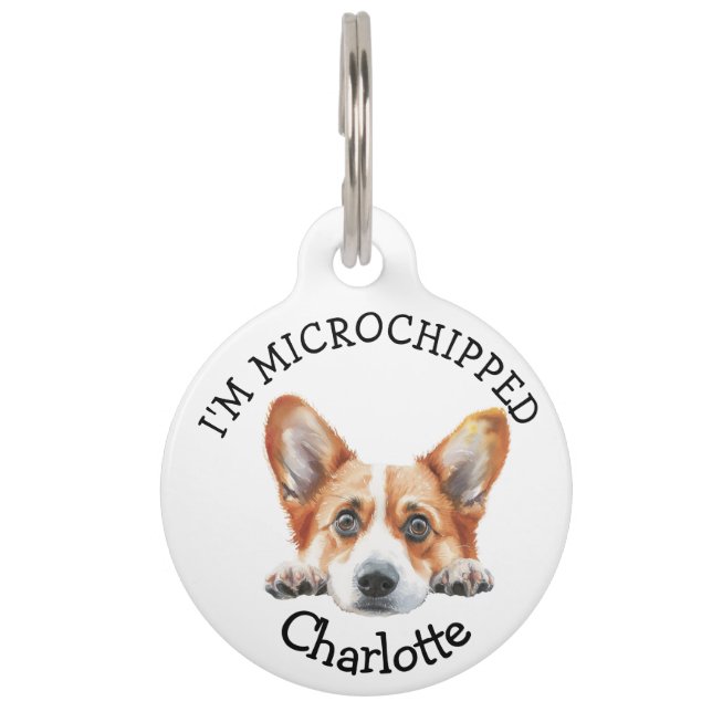 Médaillon Pour Animaux Chiots Corgi Personnalisé à tête dorée (Devant)