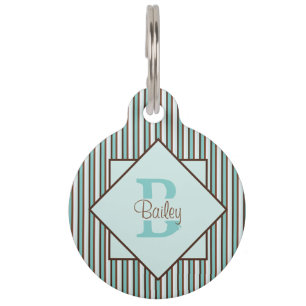 Médaillon Pour Animaux Chocolat Brown et pinte vert rayures Monogramme