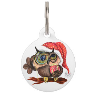 Médaillon Pour Animaux Chouette Bébé en Casquette et cadeau de Noël - Des