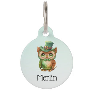 Médaillon Pour Animaux Chouette mignonne dans un chapeau vert