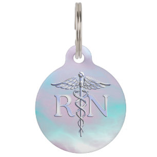 Médaillon Pour Animaux Chrome Comme RN Caduceus Médicale Mère Pearl