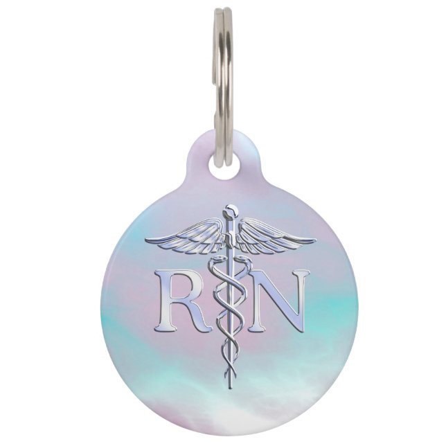 Médaillon Pour Animaux Chrome Comme RN Caduceus Médicale Mère Pearl (Devant)