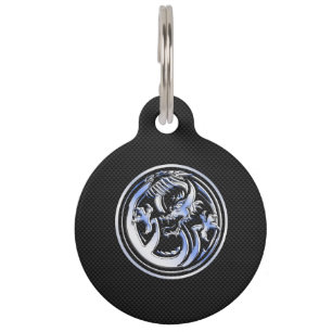 Médaillon Pour Animaux Chrome Dragon Crest noir Carbone Fibres Impression