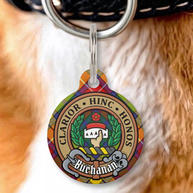 Médaillon Pour Animaux Cimier du clan Buchanan sur tartan (Créateur téléchargé)