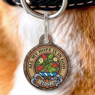 Médaillon Pour Animaux Cimier du clan Fraser sur tartan de chasse patiné