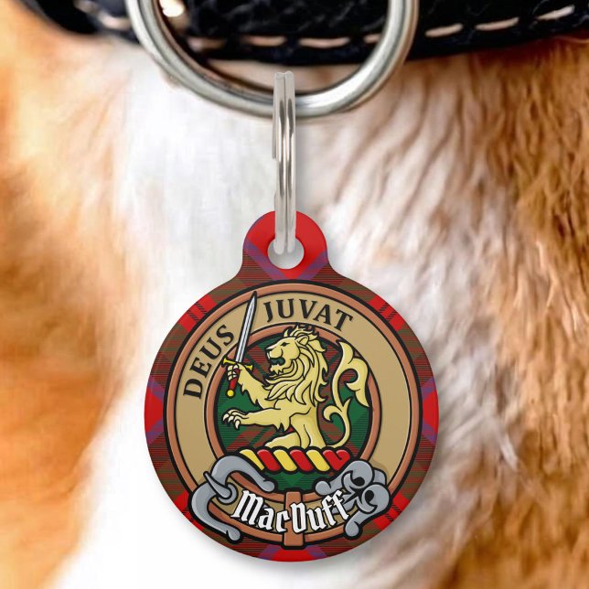 Médaillon Pour Animaux Cimier du clan MacDuff sur tartan (Créateur téléchargé)