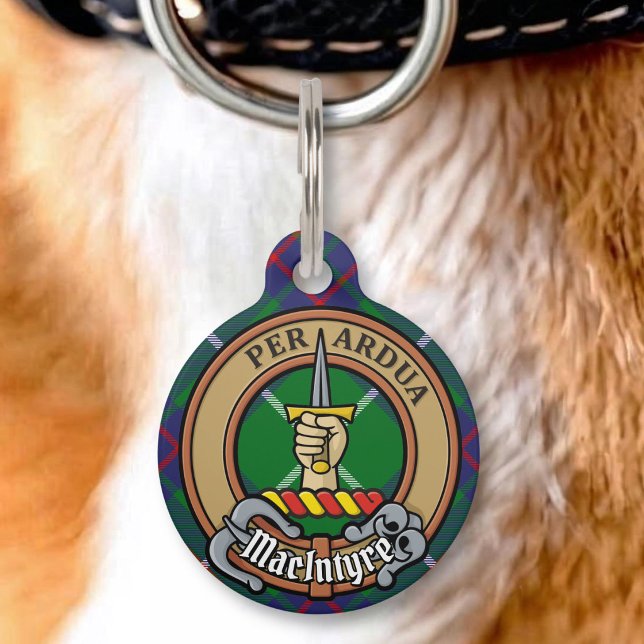 Médaillon Pour Animaux Cimier du clan MacIntyre sur tartan (Créateur téléchargé)