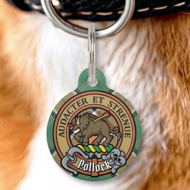 Médaillon Pour Animaux Cimier du clan Pollock sur tartan (Créateur téléchargé)