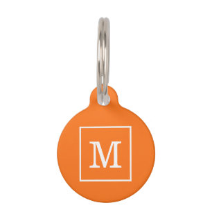 Médaillon Pour Animaux Citrouille Orange Blanc encadré Monogramme initial