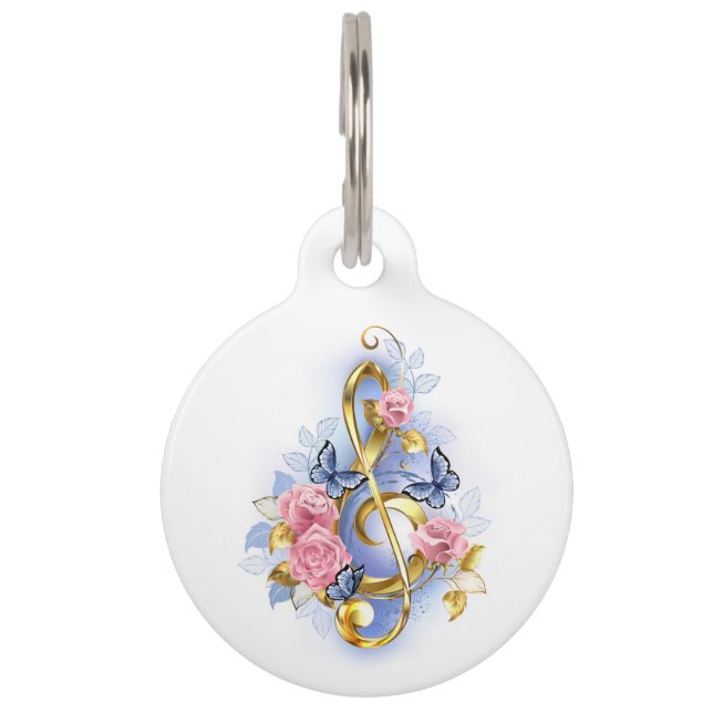 Médaillon Pour Animaux Clé de fer avec roses roses roses (Devant)