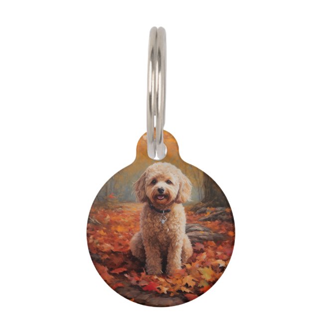 Médaillon Pour Animaux Cockapoo parmi les feuilles d'automne qui tombent, (Devant)