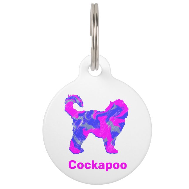 Médaillon Pour Animaux Cockapoo Puppy Crazy Hot Rose et Bleu / Blanc (Devant)