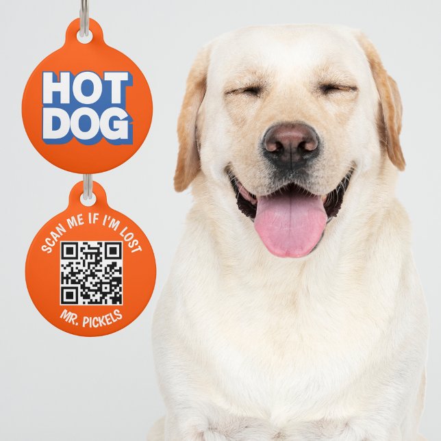 Médaillon Pour Animaux Code QR Hot Dog perdu (Créateur téléchargé)