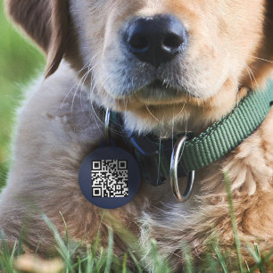 Médaillon Pour Animaux Code QR ID chien   Navy Blue Scannable Si Perdu