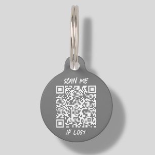 Médaillon Pour Animaux Code QR personnalisé gris Balise d'identificatio