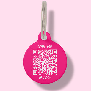 Médaillon Pour Animaux Code QR personnalisé rose chaud Balise d'identif