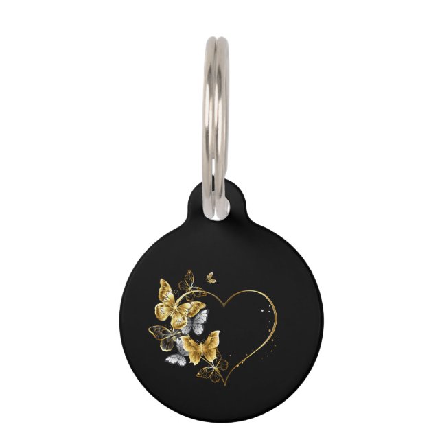 Médaillon Pour Animaux Coeur aux papillons d'or (Devant)