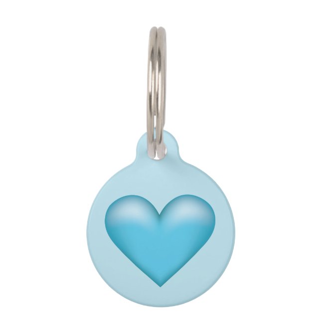 Médaillon Pour Animaux Coeur bleu clair avec nom de l'animal et numéro de (Devant)