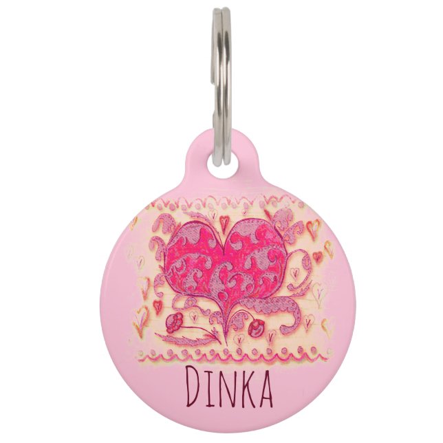 Médaillon Pour Animaux Coeur d'art populaire avec feuilles et fleurs (Devant)