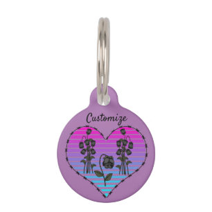 Médaillon Pour Animaux Coeur de fil barbu Roses noirs sauvages Thunder_Co